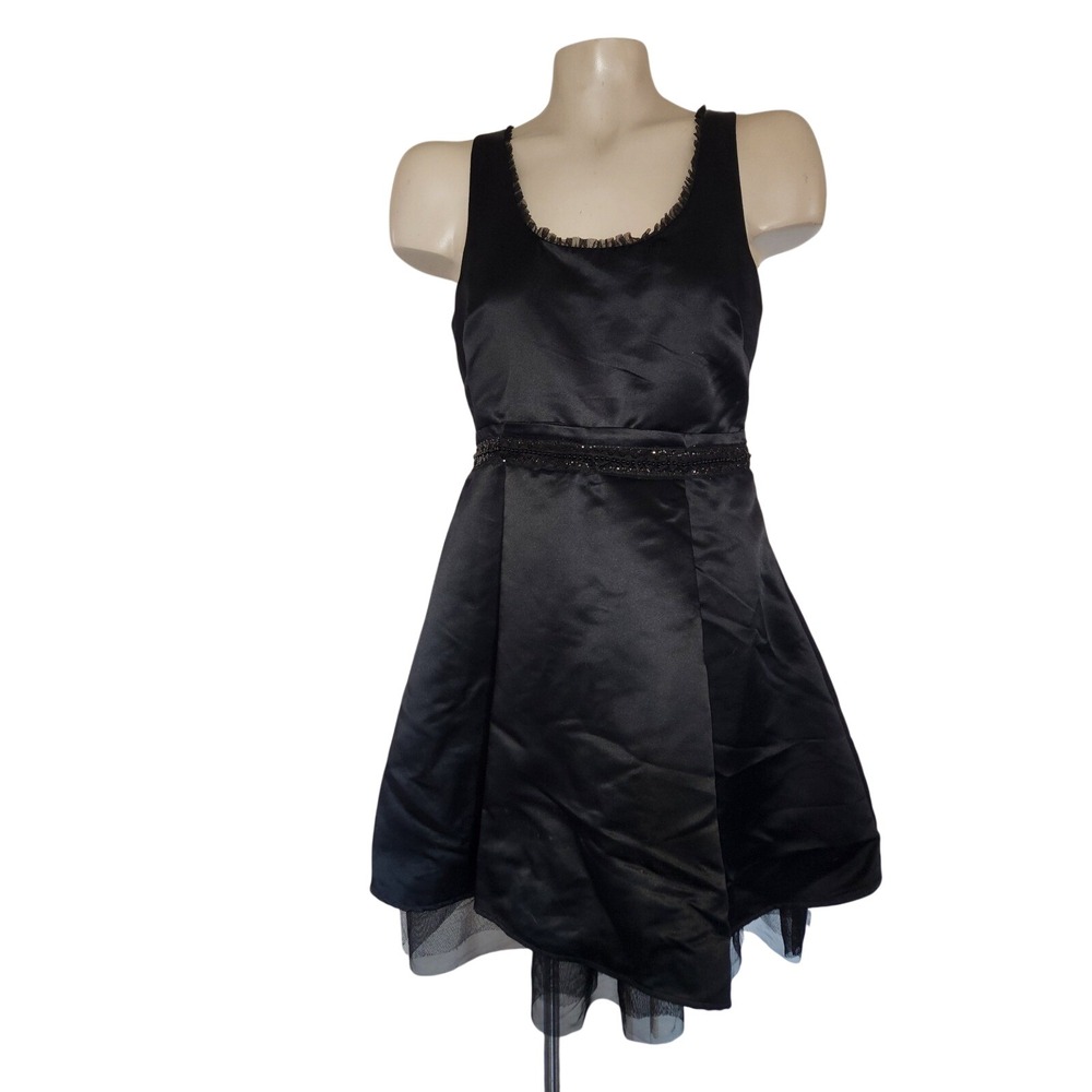 Princess Vera Wang Black Satin Beaded Cutout Back Tulle Hem Dress 7